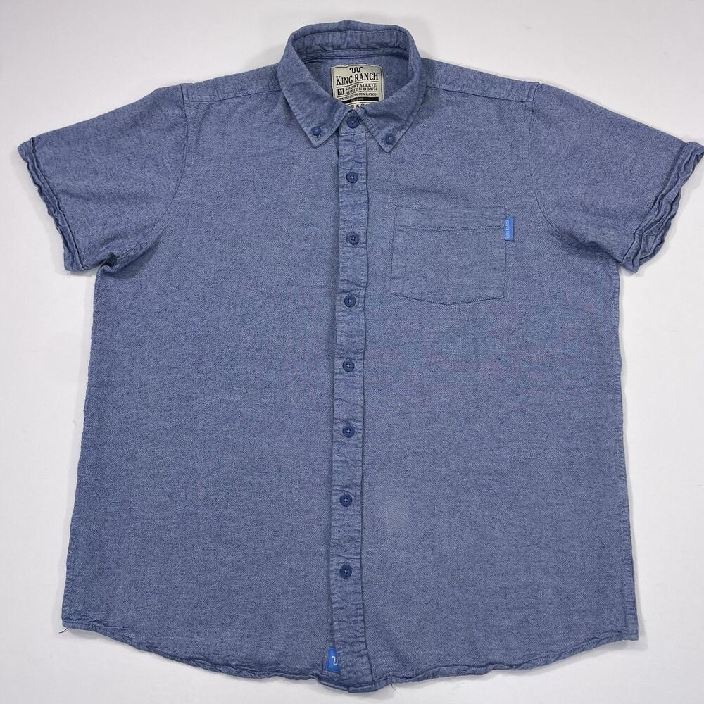 King Ranch Button Up Shirt Men’s Medium Blue Cowboy Short Sleeve Chambray Style